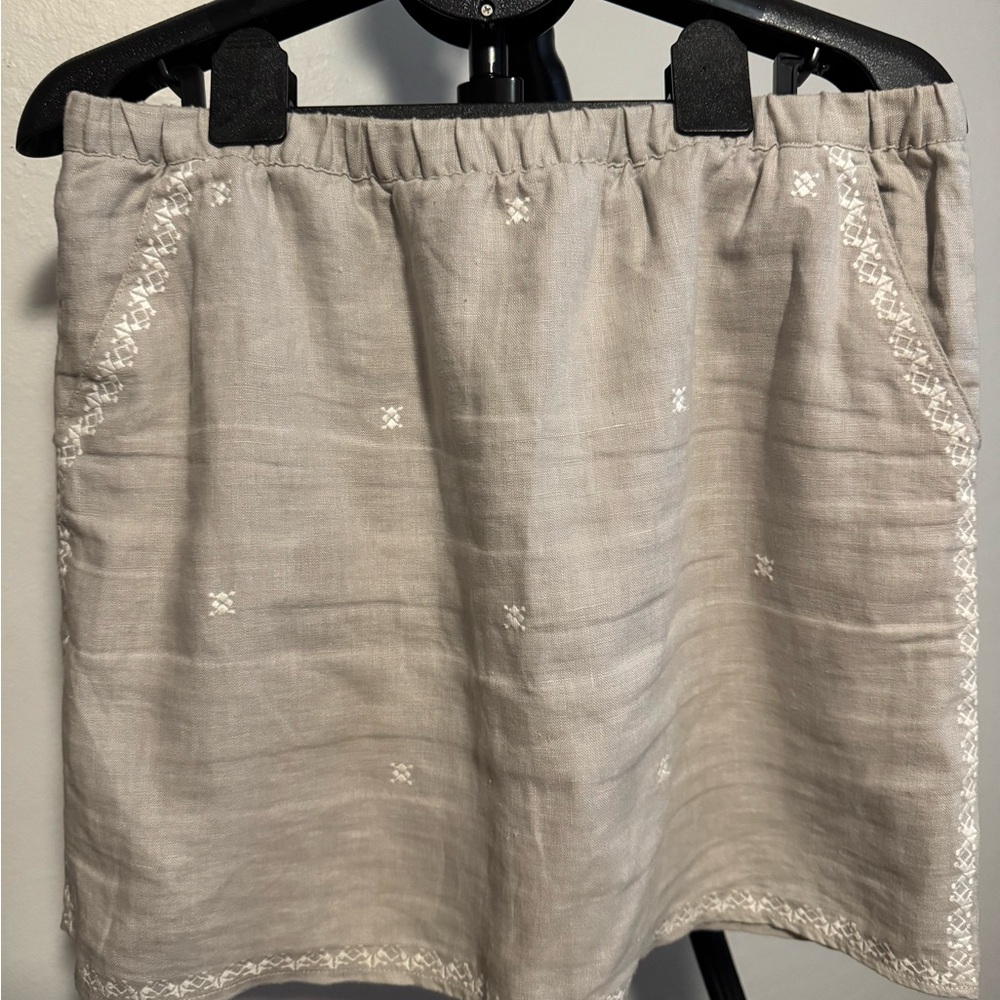 Garnet  Hill Beige Linen Skirt with cream detail stitching size 10
